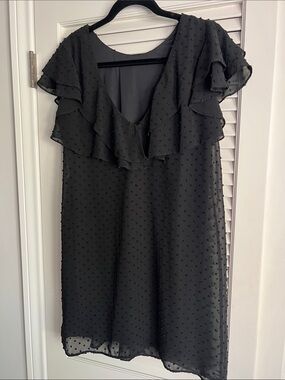Zara Black Ruffled Swiss Dot Mini Dress